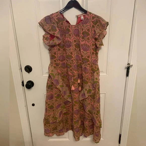 Banjanan Pink Floral Dress with Tie Waist and Tassels Size M - Picture 2 of 8